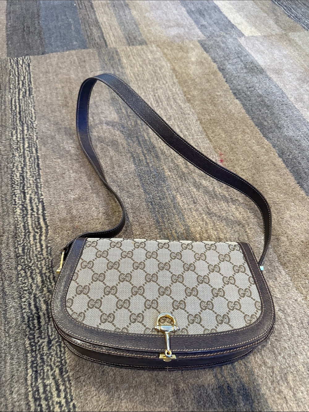 Gucci Beige GG Canvas Crossbody with Dark Brown Trim